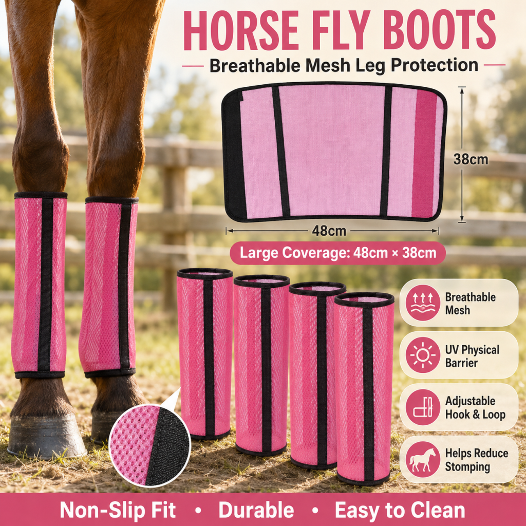 Horse Fly Boots Set of 4, Breathable Mesh Horse Leg Protectors, UV Protection Fly Wraps for Horses