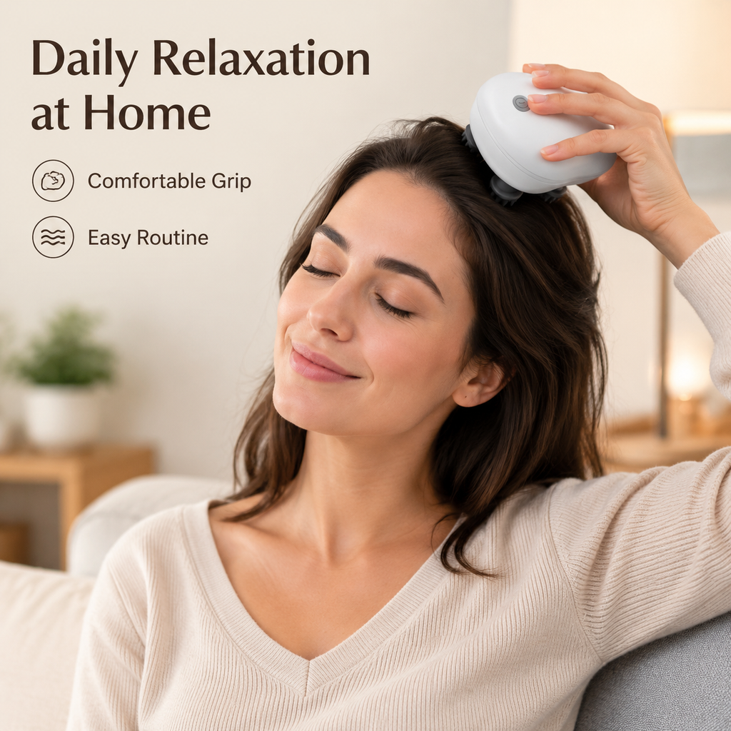 Stress Relief Electric Scalp Massager - Deep Tissue Kneading to Relieve Headaches & Tension