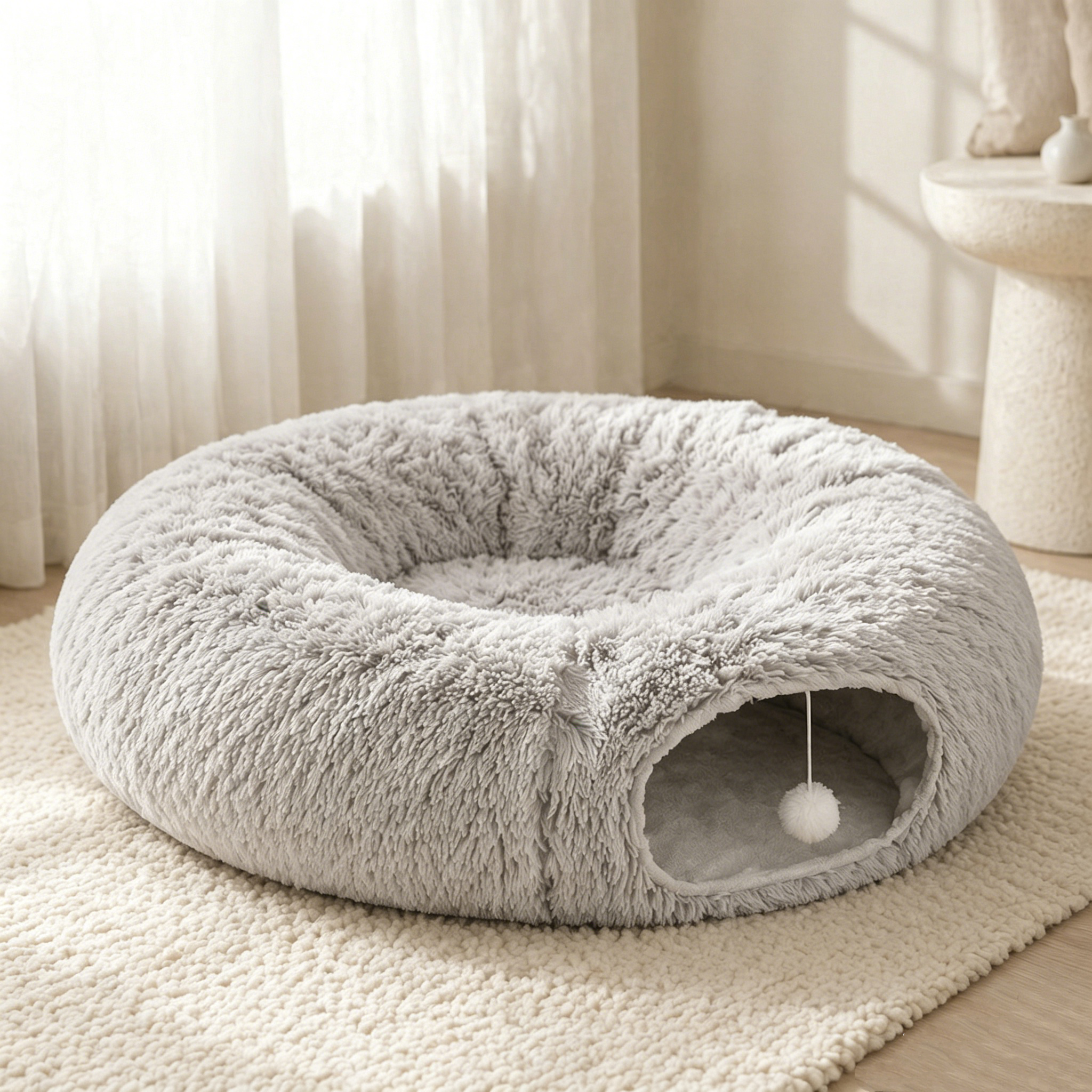 Cat Donut Tunnel with Soft Plush Circle Cushion for Indoor