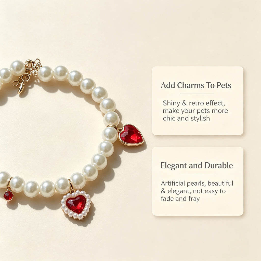 Pet Pearl Necklace Collar Ruby Red