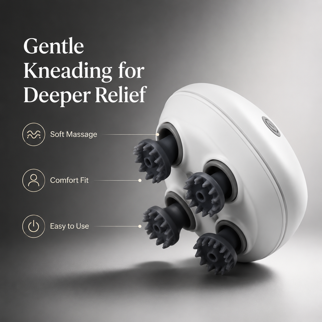 Stress Relief Electric Scalp Massager - Deep Tissue Kneading to Relieve Headaches & Tension