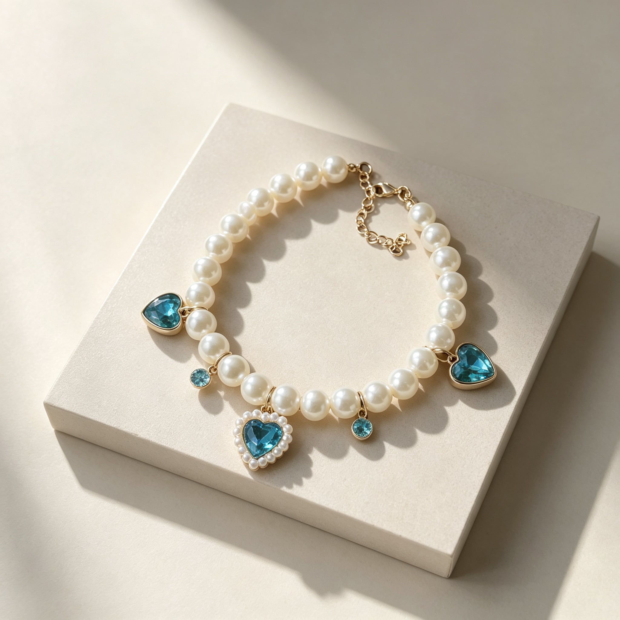 Pet Pearl Necklace Collar Sapphire Blue