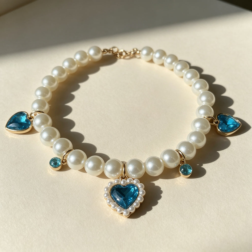 Pet Pearl Necklace Collar Sapphire Blue