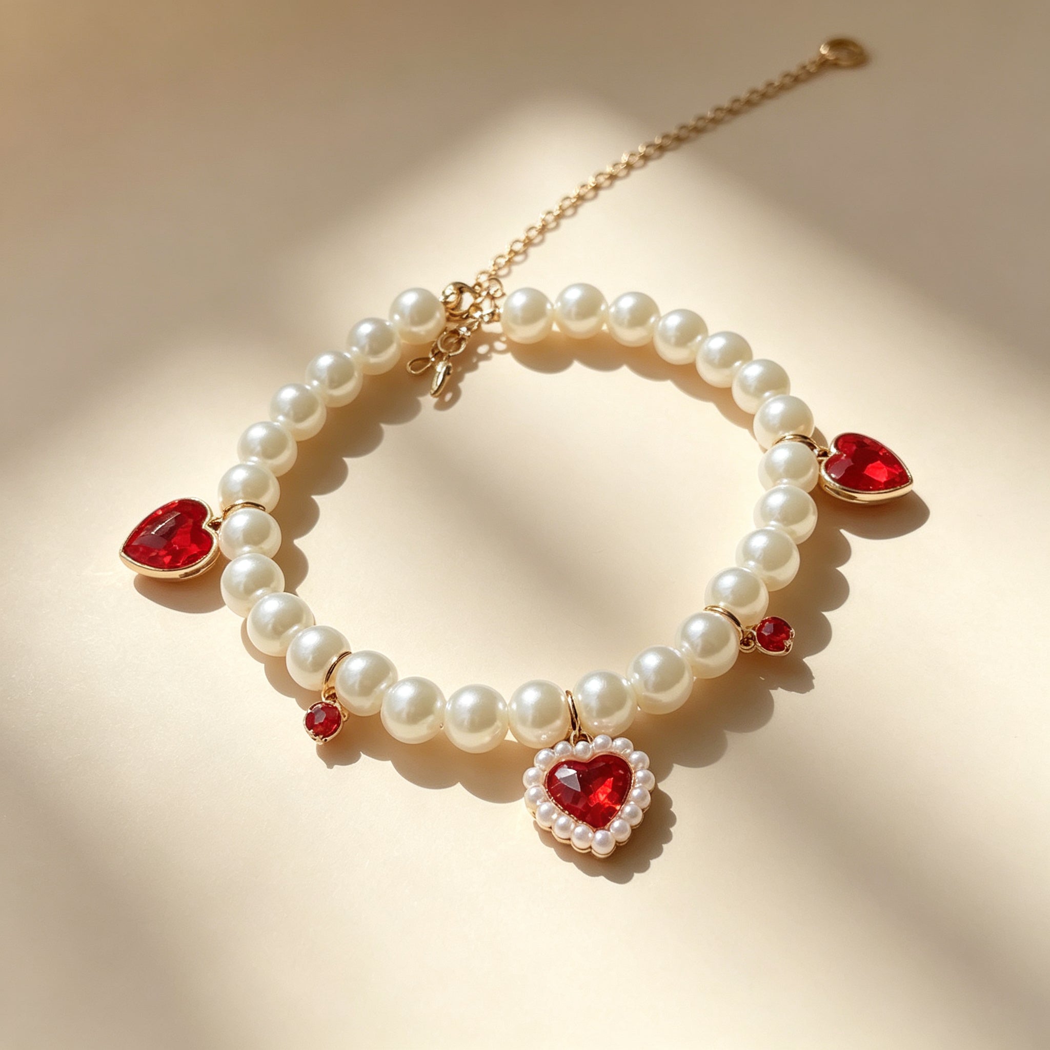Pet Pearl Necklace Collar Ruby Red