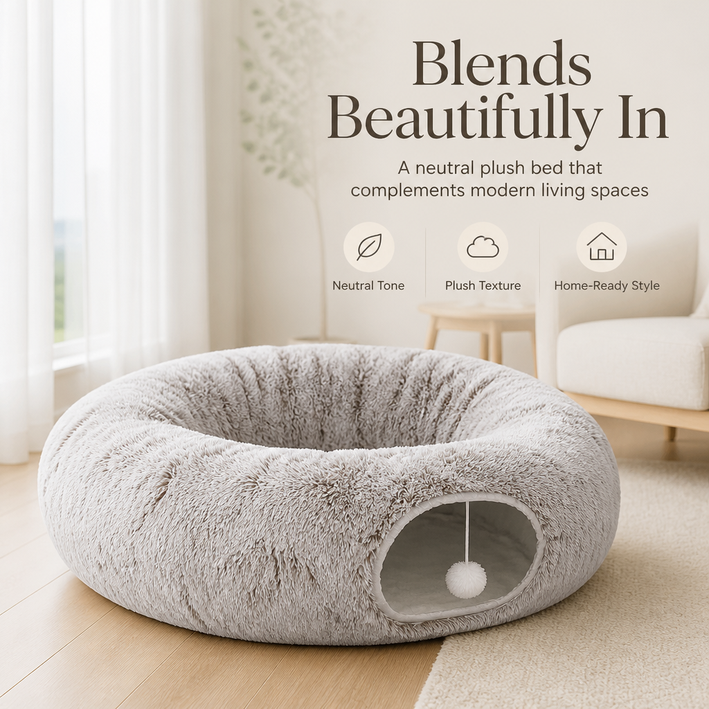 Cat Donut Tunnel with Soft Plush Circle Cushion for Indoor