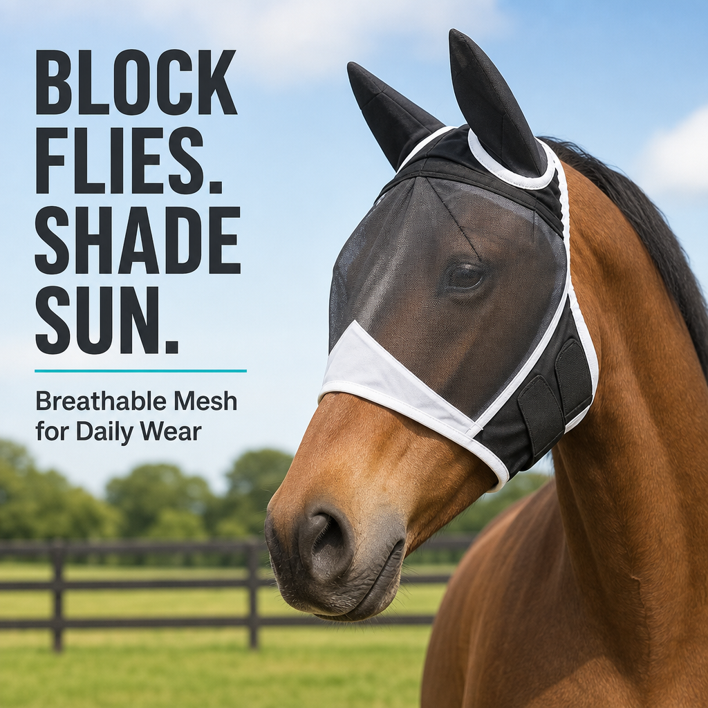 Horse Fly Mask with Ears - UV Protection Fine Mesh Super Comfort Fly Masks for Horses, Adjustable Breathability Horses Masks