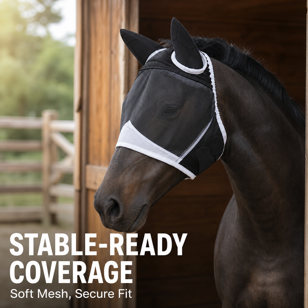 Horse Fly Mask with Ears - UV Protection Fine Mesh Super Comfort Fly Masks for Horses, Adjustable Breathability Horses Masks