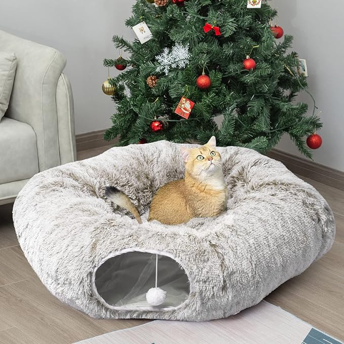 Cat Donut Tunnel with Soft Plush Circle Cushion for Indoor