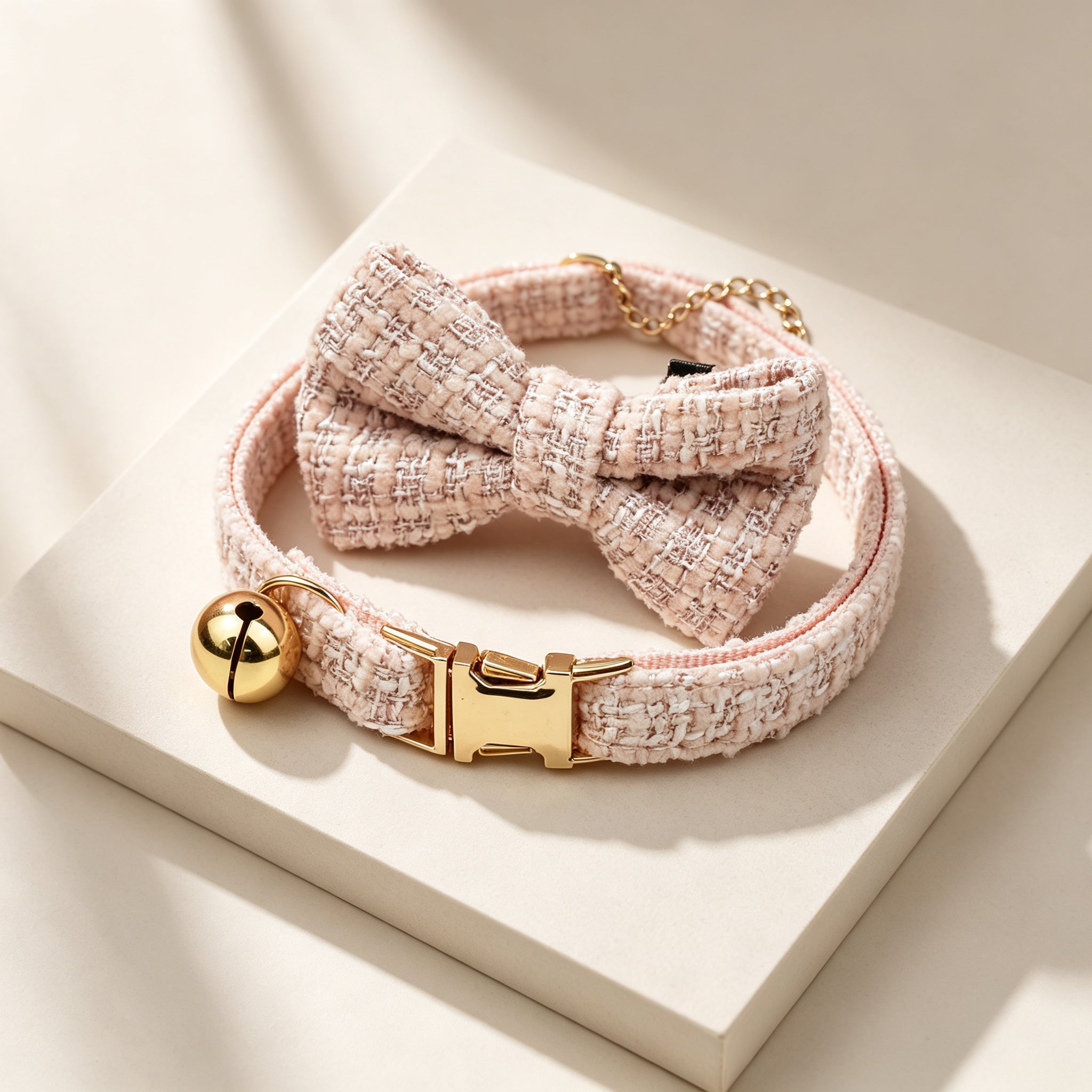 Cat Collar with Chic Bow Rose Quartz Pink