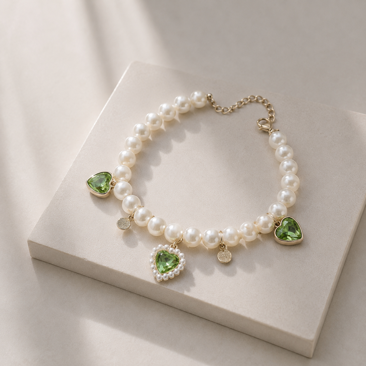 Pearl Charm Bracelet – Peridot Green