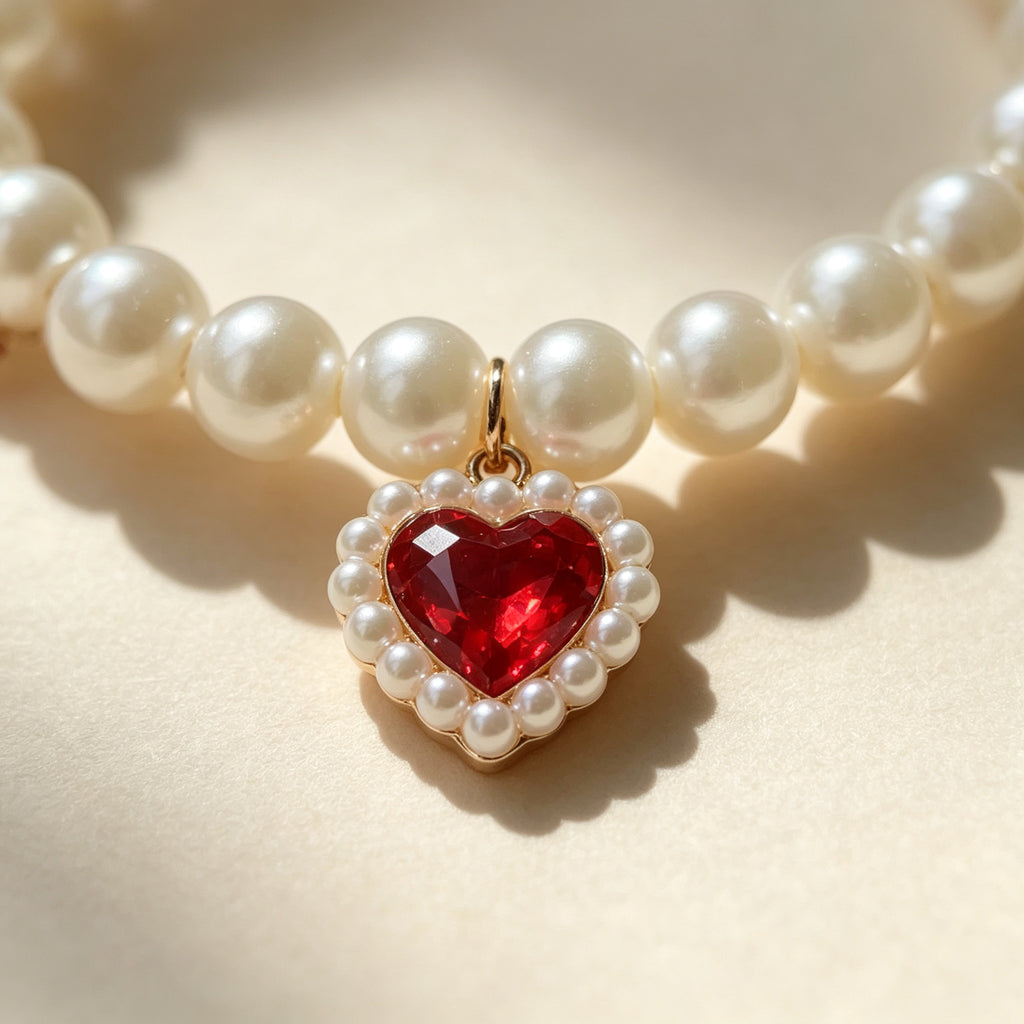 Pet Pearl Necklace Collar Ruby Red