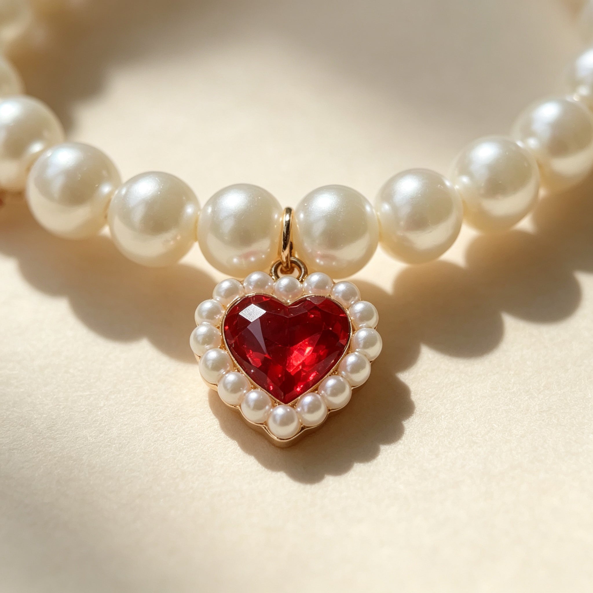 Pet Pearl Necklace Collar Ruby Red