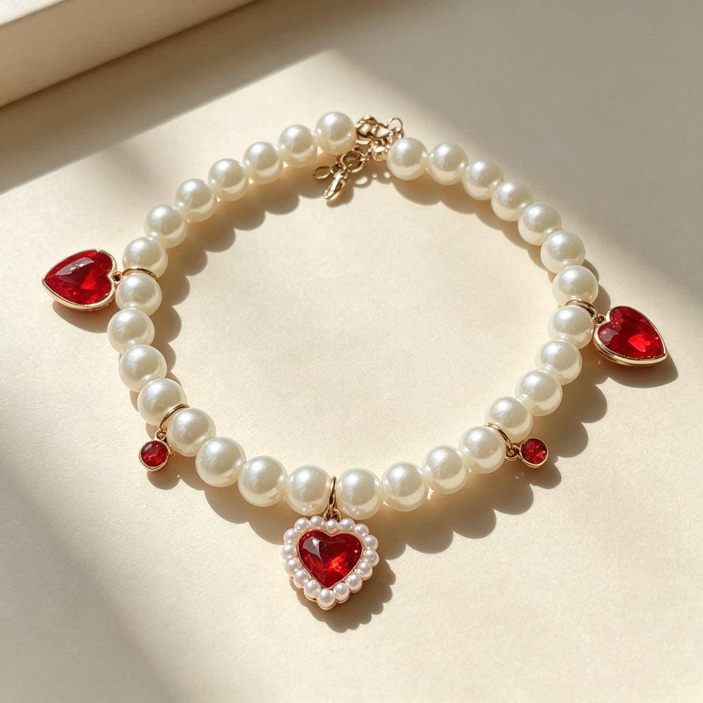 Pet Pearl Necklace Collar Ruby Red