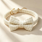 Pet Collar with Chic Bow Pearl White