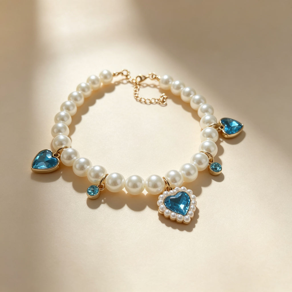 Pet Pearl Necklace Collar Sapphire Blue