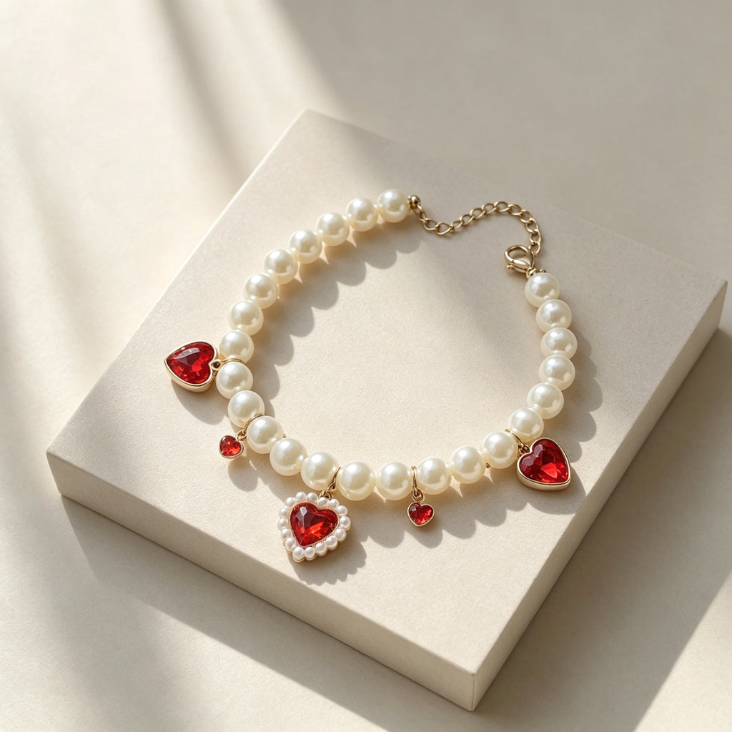 Pet Pearl Necklace Collar Ruby Red