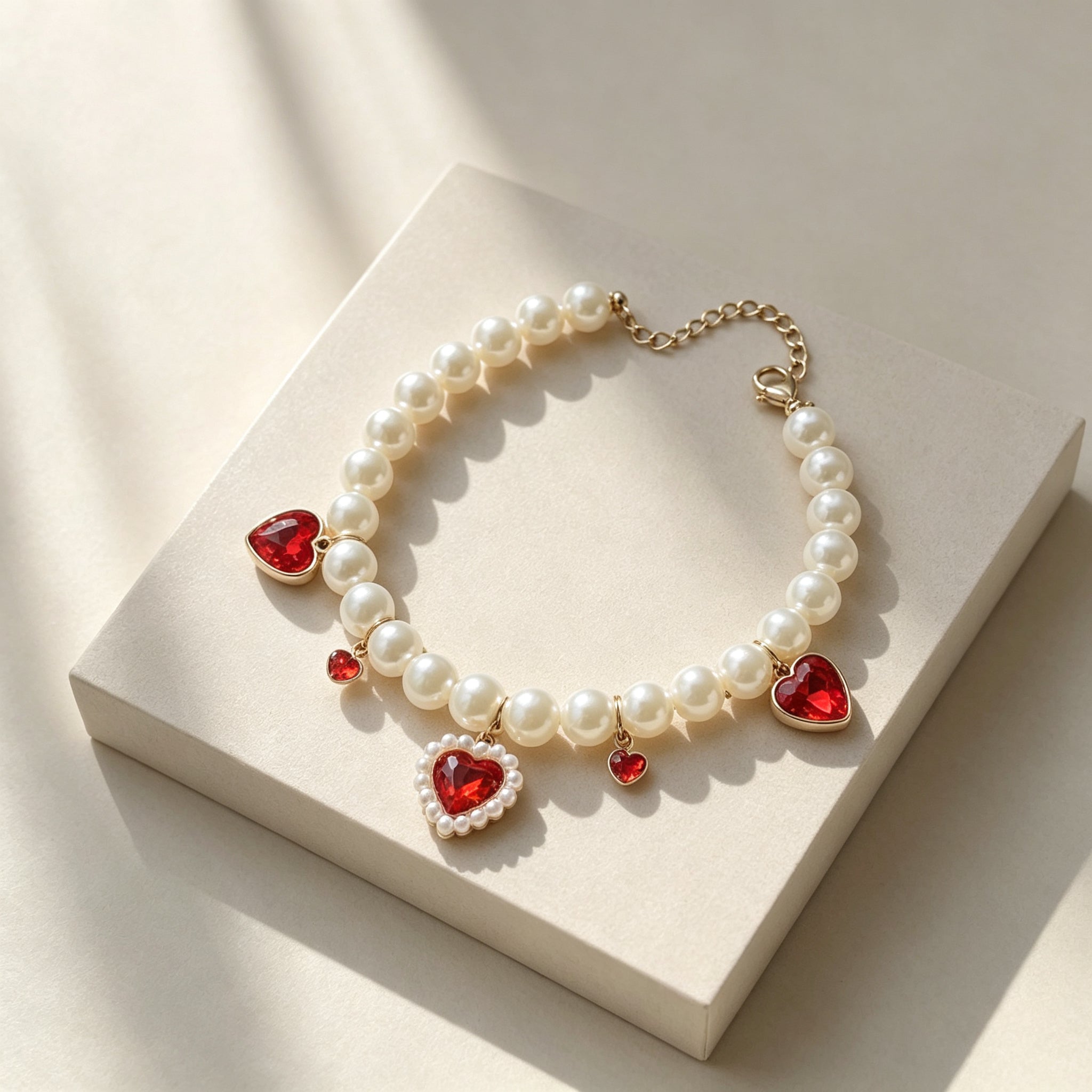 Pet Pearl Necklace Collar Ruby Red