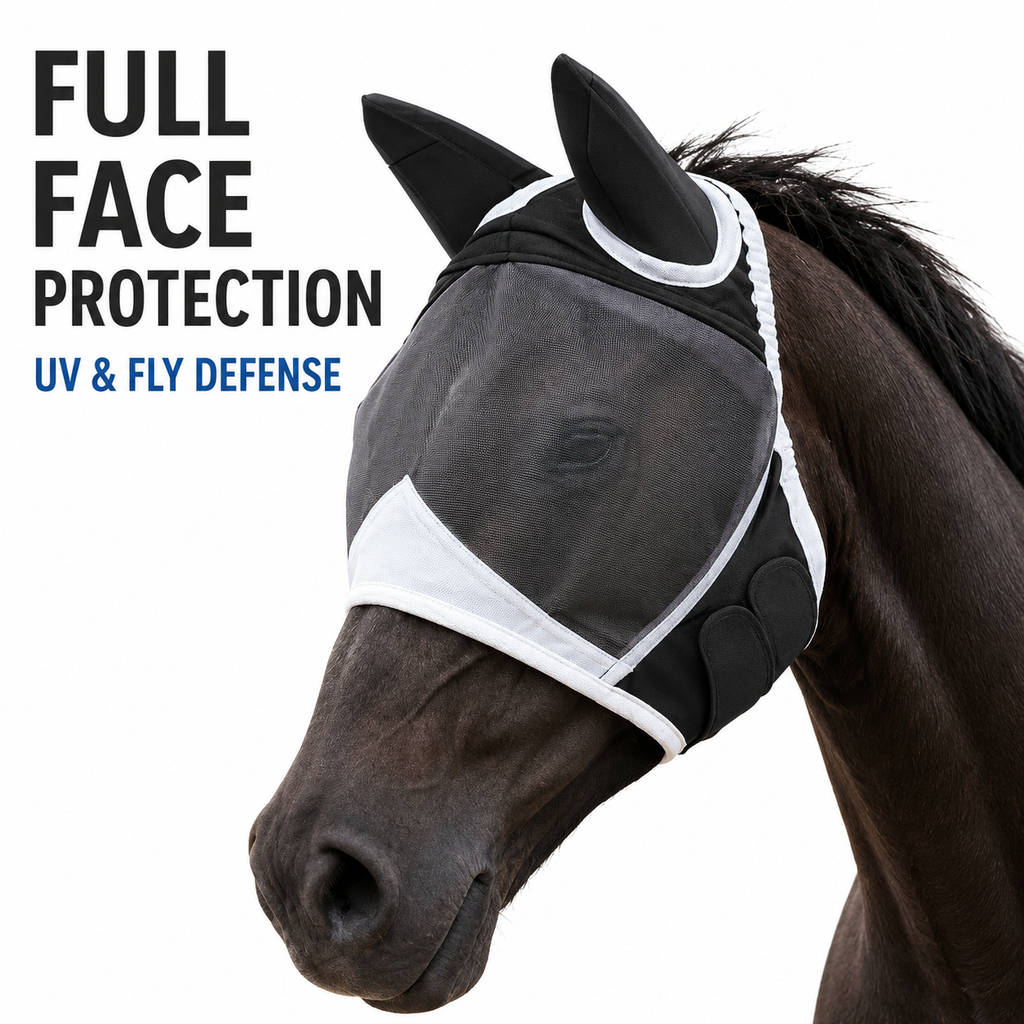 Horse Fly Mask with Ears - UV Protection Fine Mesh Super Comfort Fly Masks for Horses, Adjustable Breathability Horses Masks