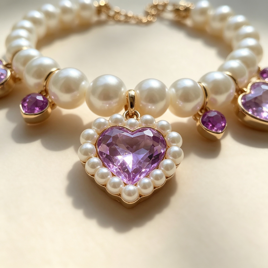 Pet Pearl Necklace Collar Amethyst