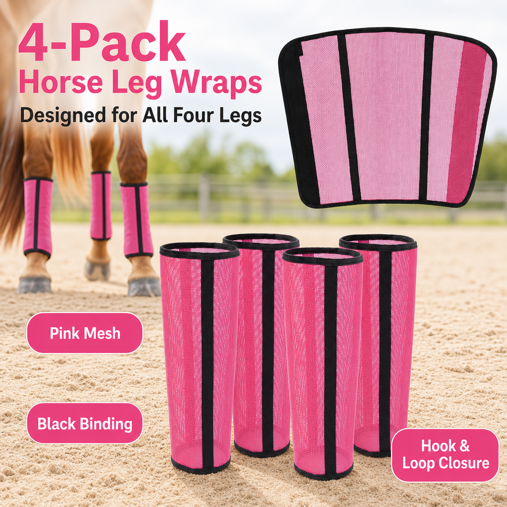 Horse Fly Boots Set of 4, Breathable Mesh Horse Leg Protectors, UV Protection Fly Wraps for Horses